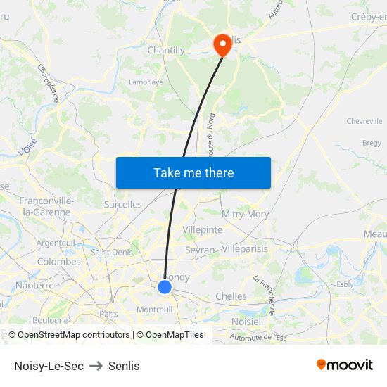 Noisy-Le-Sec to Senlis map