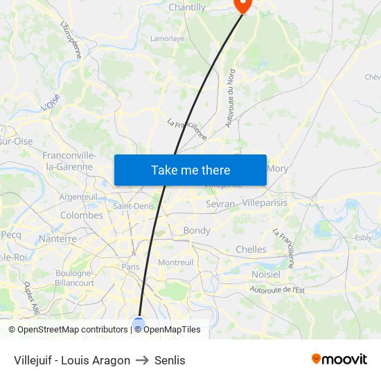 Villejuif - Louis Aragon to Senlis map