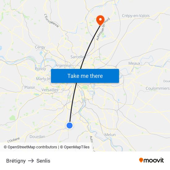 Brétigny to Senlis map