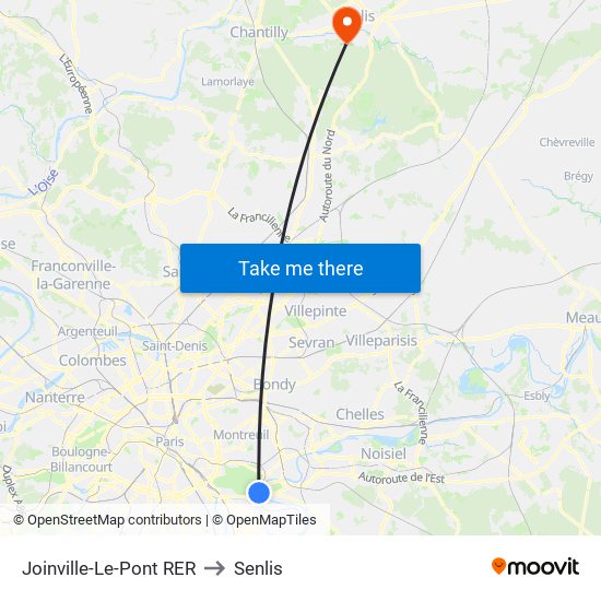 Joinville-Le-Pont RER to Senlis map