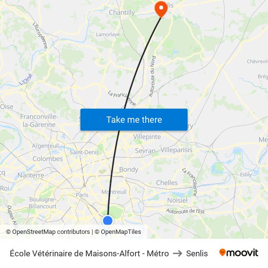 École Vétérinaire de Maisons-Alfort - Métro to Senlis map