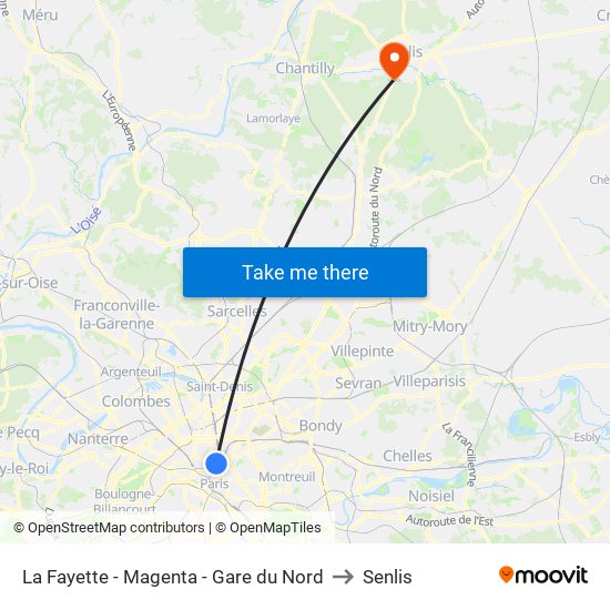 La Fayette - Magenta - Gare du Nord to Senlis map