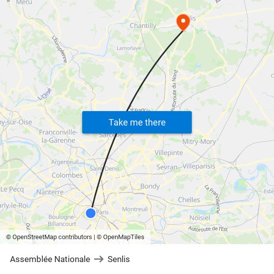 Assemblée Nationale to Senlis map