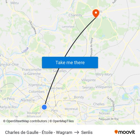 Charles de Gaulle - Étoile - Wagram to Senlis map