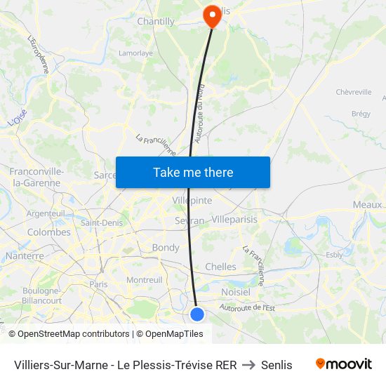 Villiers-Sur-Marne - Le Plessis-Trévise RER to Senlis map