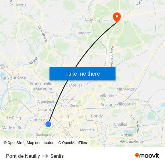 Pont de Neuilly to Senlis map