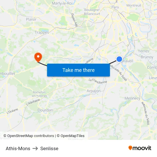 Athis-Mons to Senlisse map