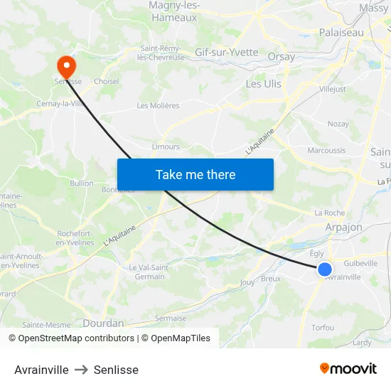 Avrainville to Senlisse map