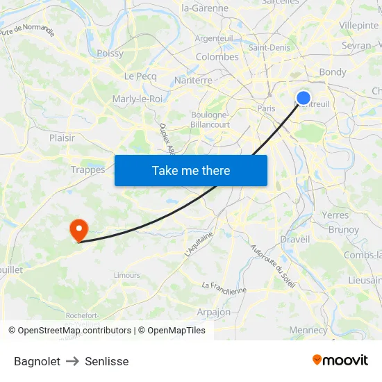 Bagnolet to Senlisse map