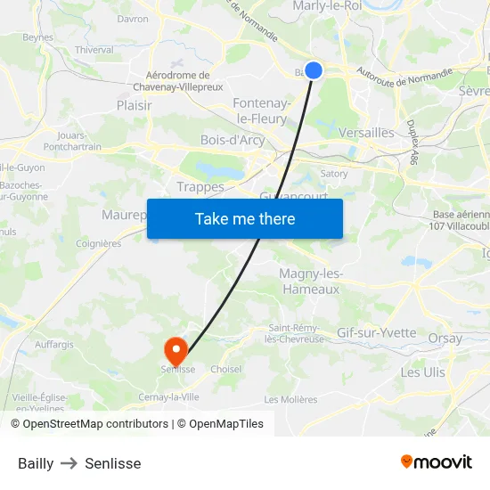 Bailly to Senlisse map