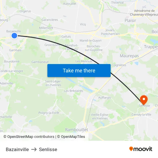 Bazainville to Senlisse map
