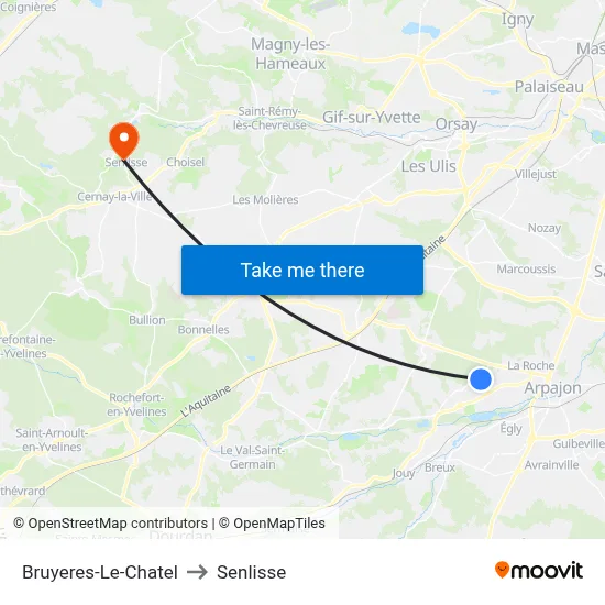 Bruyeres-Le-Chatel to Senlisse map