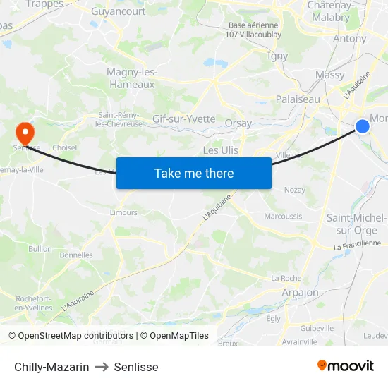 Chilly-Mazarin to Senlisse map