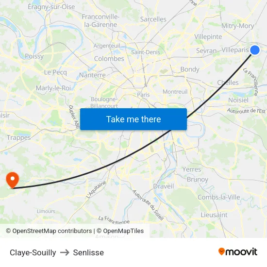 Claye-Souilly to Senlisse map