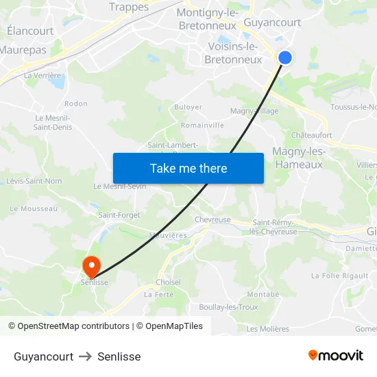 Guyancourt to Senlisse map