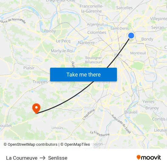 La Courneuve to Senlisse map
