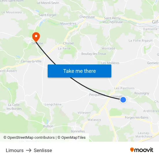 Limours to Senlisse map