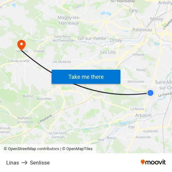 Linas to Senlisse map