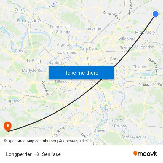 Longperrier to Senlisse map