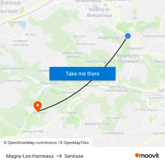 Magny-Les-Hameaux to Senlisse map