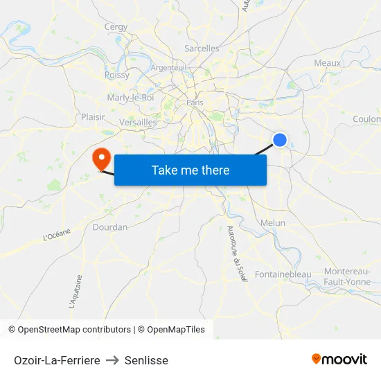 Ozoir-La-Ferriere to Senlisse map