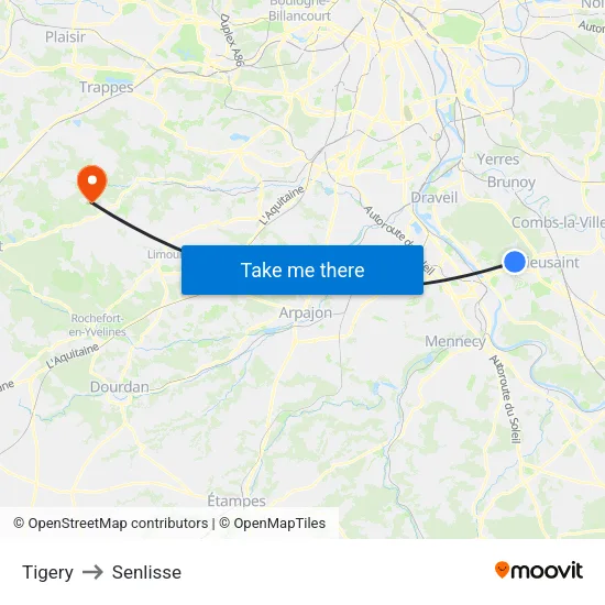 Tigery to Senlisse map