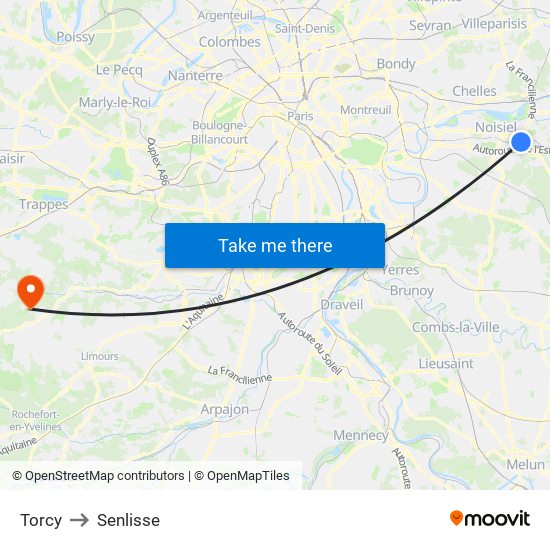 Torcy to Senlisse map