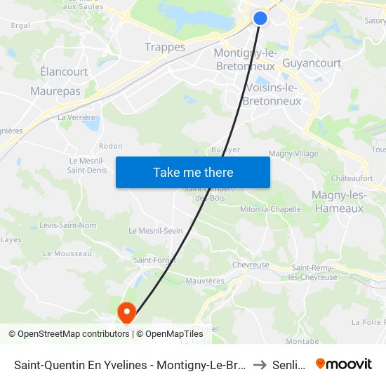 Saint-Quentin En Yvelines - Montigny-Le-Bretonneux to Senlisse map
