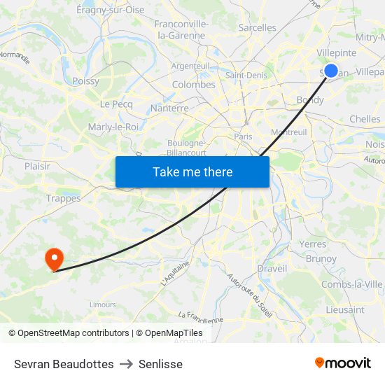 Sevran Beaudottes to Senlisse map