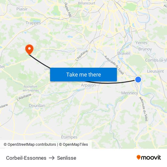 Corbeil-Essonnes to Senlisse map