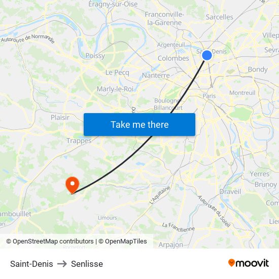Saint-Denis to Senlisse map