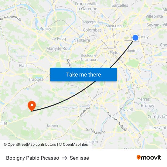 Bobigny Pablo Picasso to Senlisse map