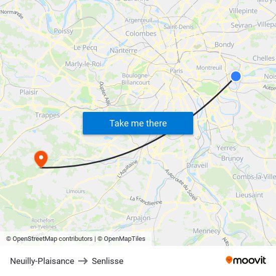 Neuilly-Plaisance to Senlisse map