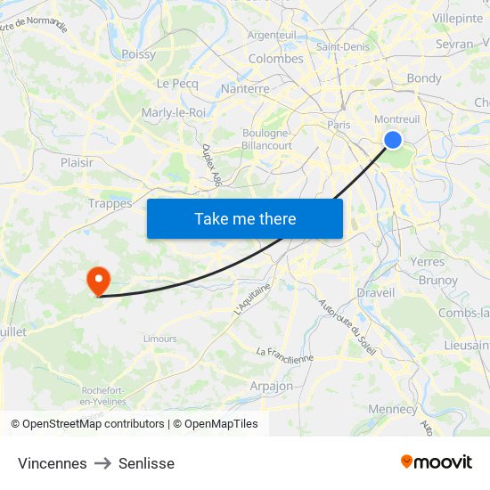 Vincennes to Senlisse map