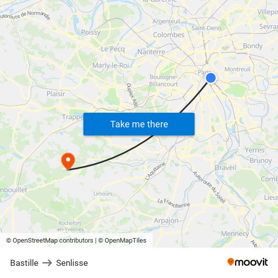 Bastille to Senlisse map