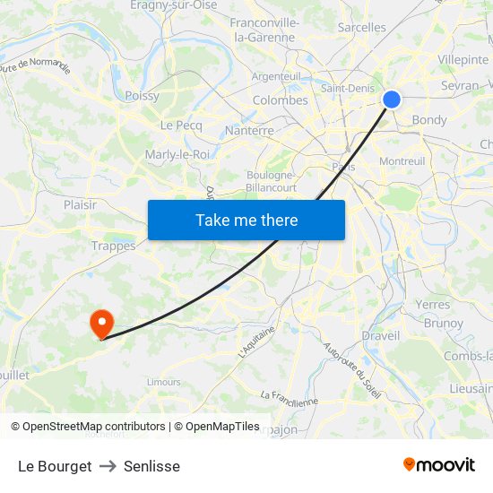 Le Bourget to Senlisse map