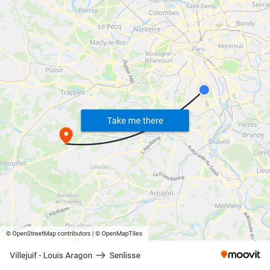 Villejuif - Louis Aragon to Senlisse map