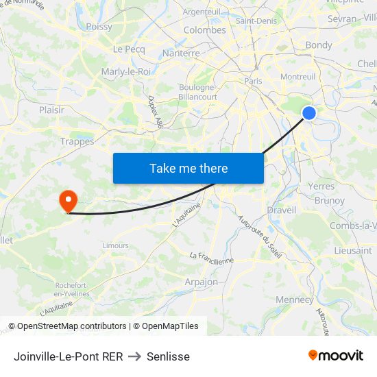 Joinville-Le-Pont RER to Senlisse map