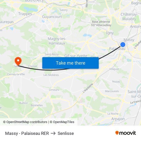 Massy - Palaiseau RER to Senlisse map