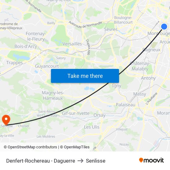 Denfert-Rochereau - Daguerre to Senlisse map