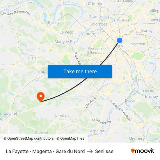 La Fayette - Magenta - Gare du Nord to Senlisse map