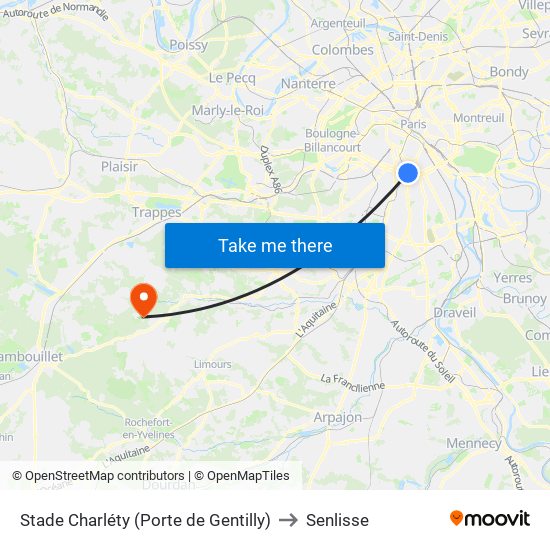 Stade Charléty (Porte de Gentilly) to Senlisse map