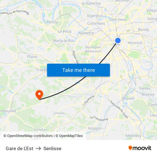 Gare de L'Est to Senlisse map