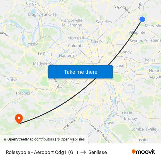 Roissypole - Aéroport Cdg1 (G1) to Senlisse map