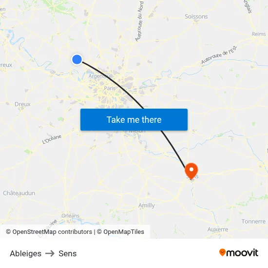 Ableiges to Sens map