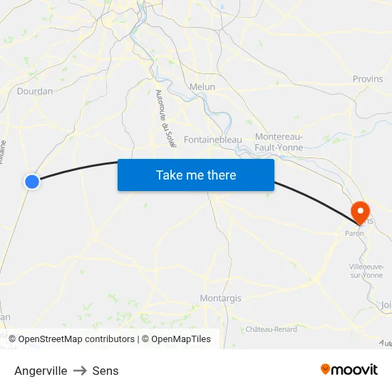Angerville to Sens map