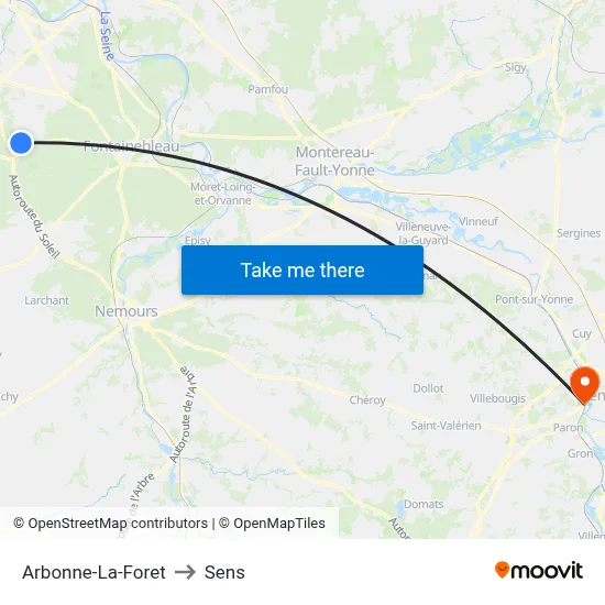 Arbonne-La-Foret to Sens map
