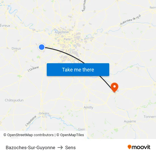 Bazoches-Sur-Guyonne to Sens map