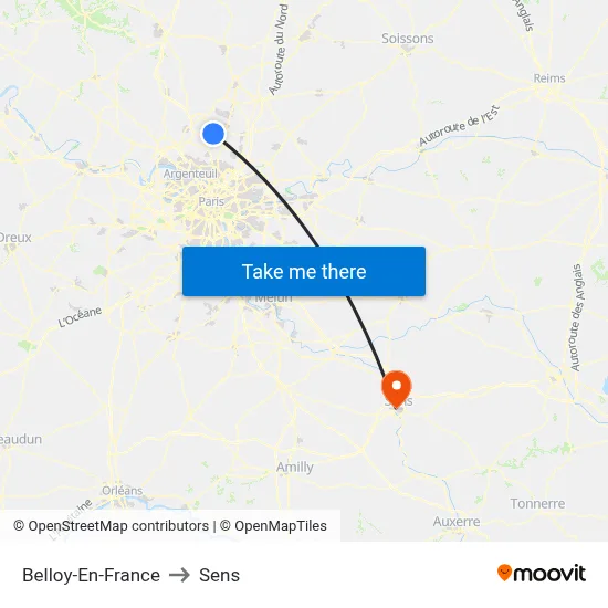 Belloy-En-France to Sens map
