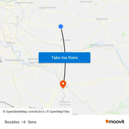 Bezalles to Sens map